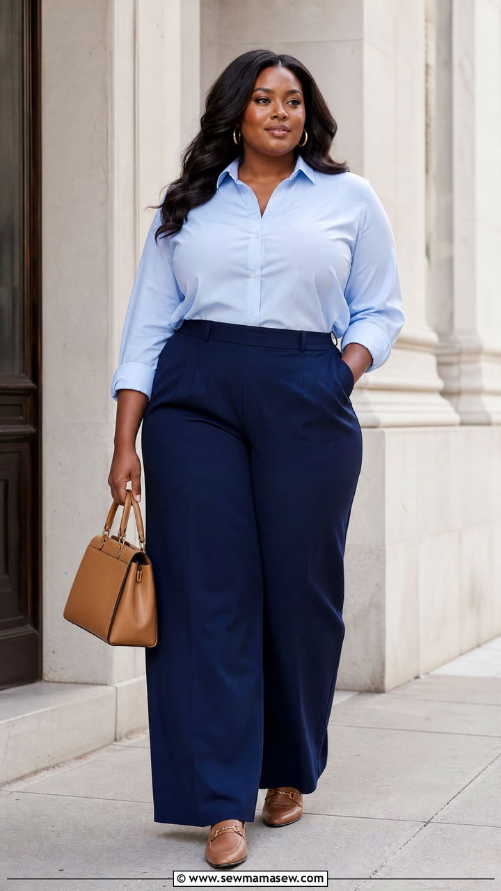 Plus Size Church Button Down Shirt With Wide Leg Pants - 20 plus size church tops outfit ideas