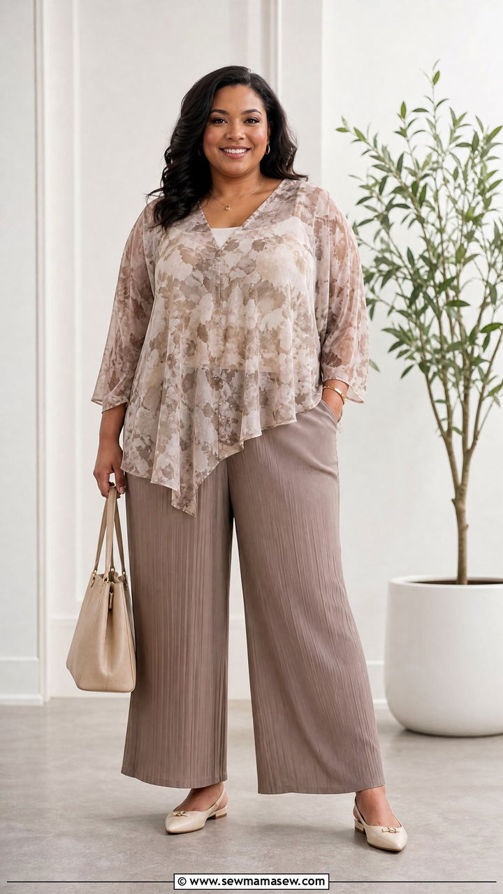 Plus Size Church Chiffon Top With Pleated Pants - 20 plus size church tops outfit ideas