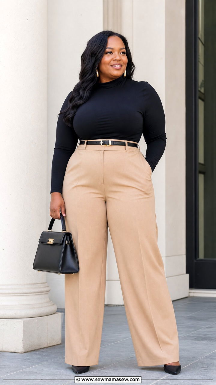 Plus Size Church High Neck Top With Wide Leg Trousers - 20 plus size church tops outfit ideas