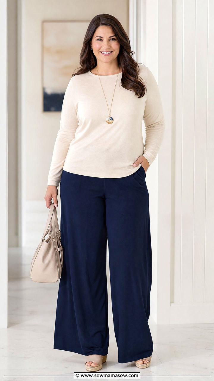 Plus Size Church Long Sleeve Top With Palazzo Pants - 20 plus size church tops outfit ideas