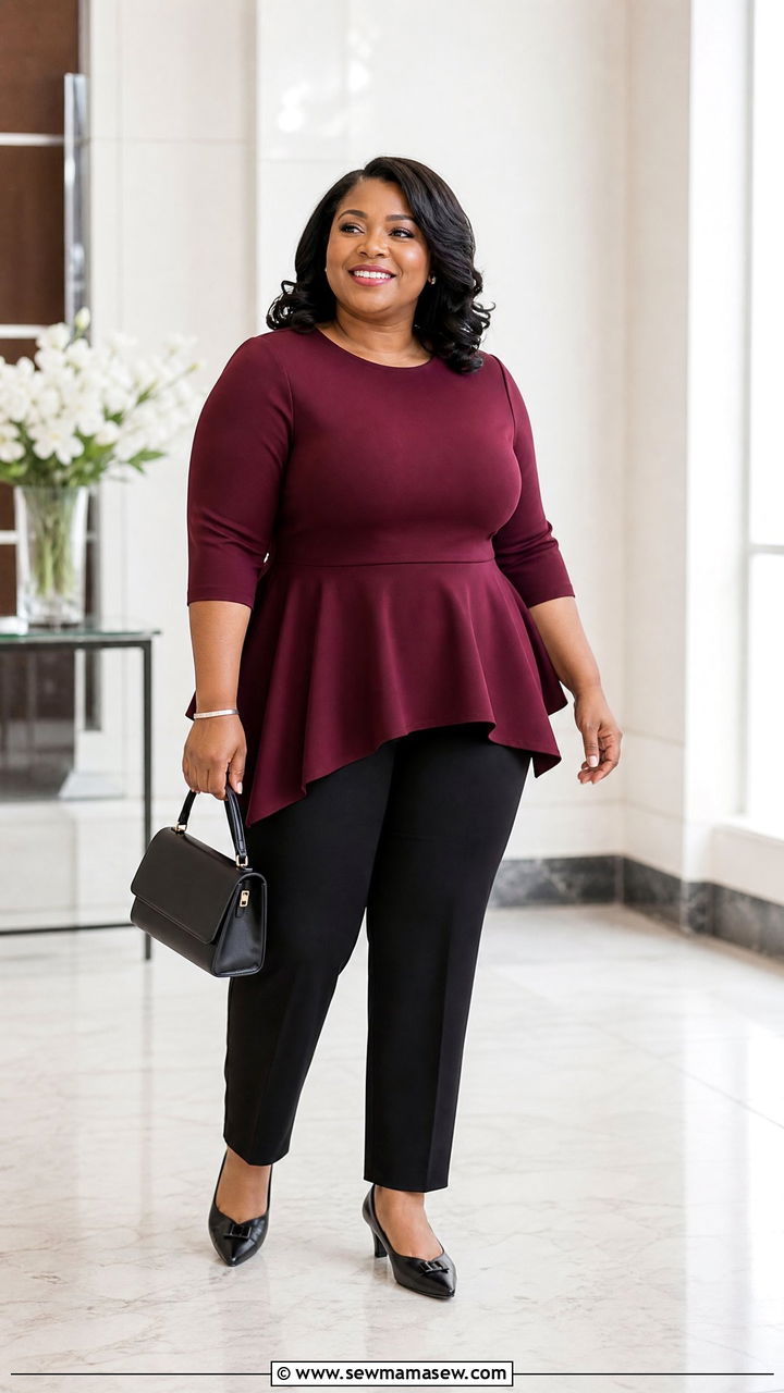 Plus Size Church Peplum Top With Tailored Pants - 20 plus size church tops outfit ideas