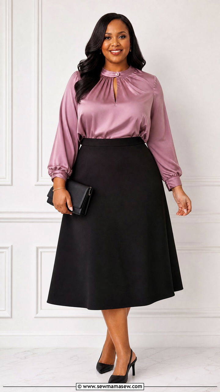 Plus Size Church Satin Blouse With A Line Skirt - 20 plus size church tops outfit ideas