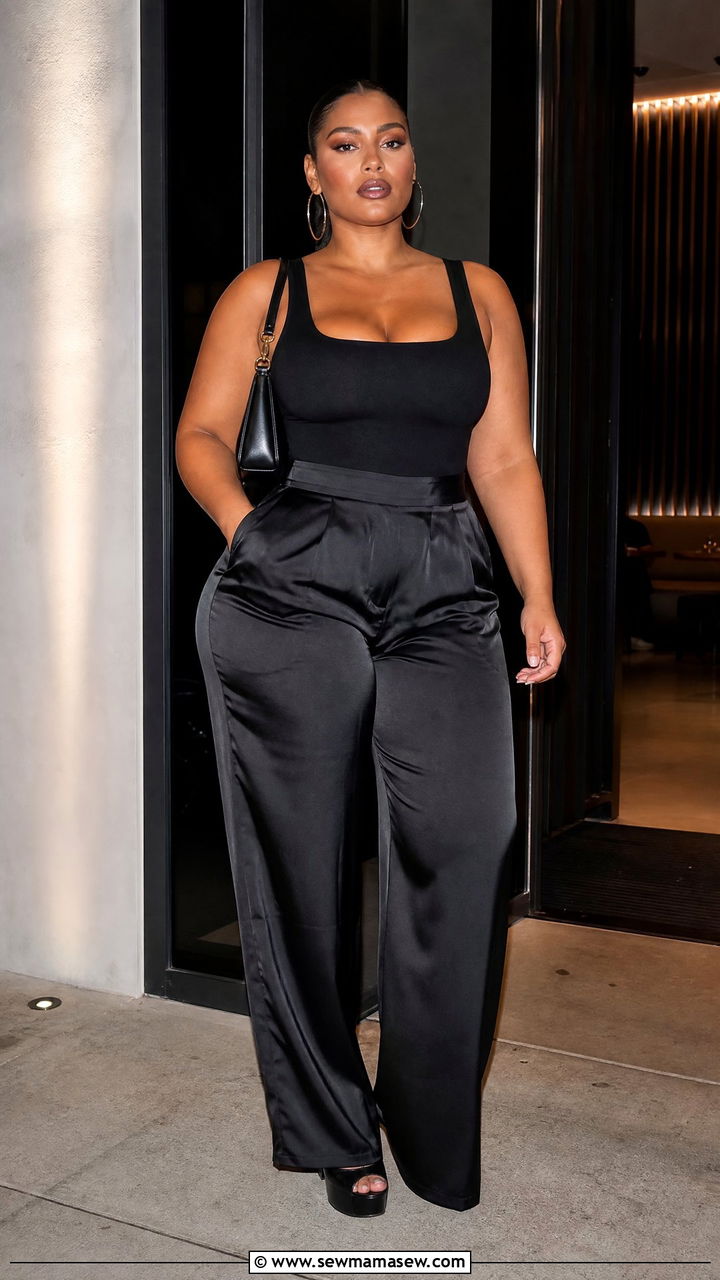 Plus Size Club Bodysuit And Wide Leg Pants - 20 plus size club outfit ideas