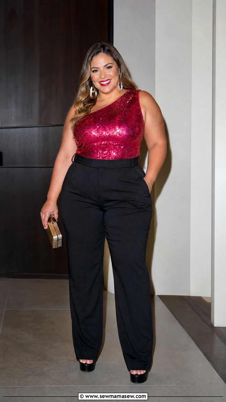Plus Size Club Statement Top And Black Pants Outfit - 20 plus size club outfit ideas