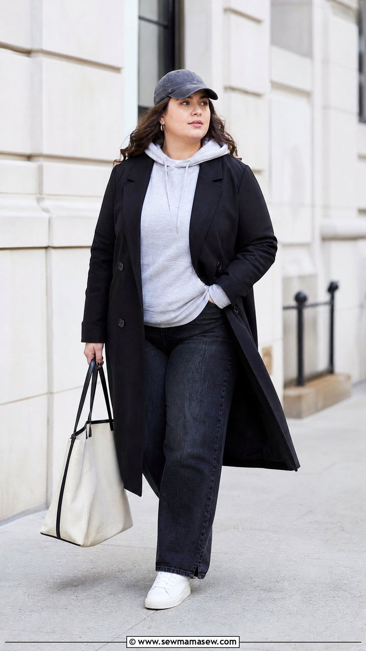 Plus Size Coat Outfit With Hoodie And Jeans - 20 plus size layering outfit ideas