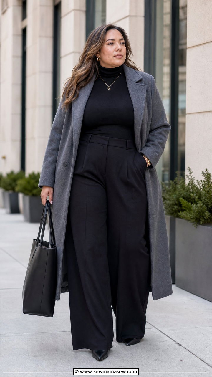 Plus Size Coat With Wide Leg Pants Outfit - 20 plus size winter coat outfit ideas