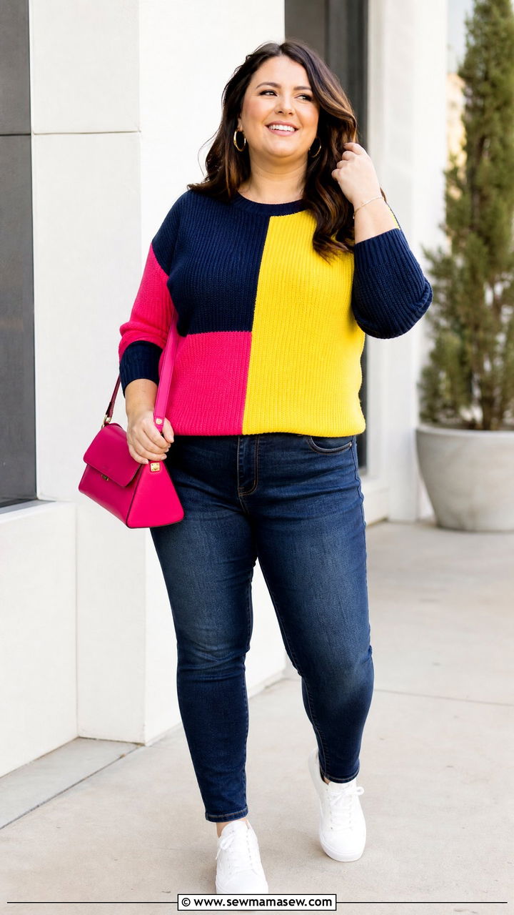 Plus Size Color Block Top Outfit - 20 plus size statement top outfit ideas