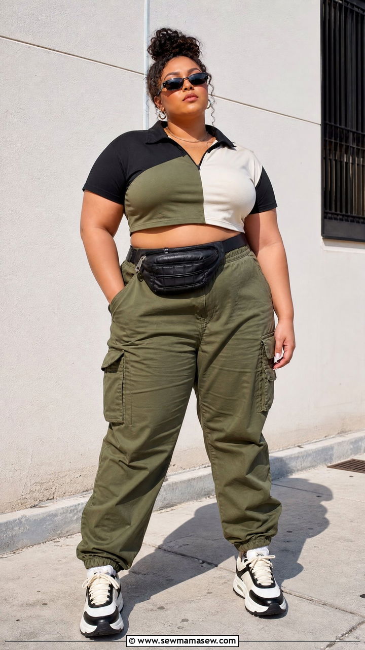 Plus Size Color Block Top With Cargo Pants - 20 plus size color block top outfit ideas
