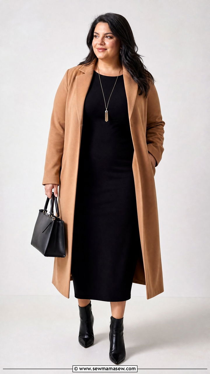 Plus Size Column Dress And Long Jacket Outfit - 20 plus size outfits to look slimmer