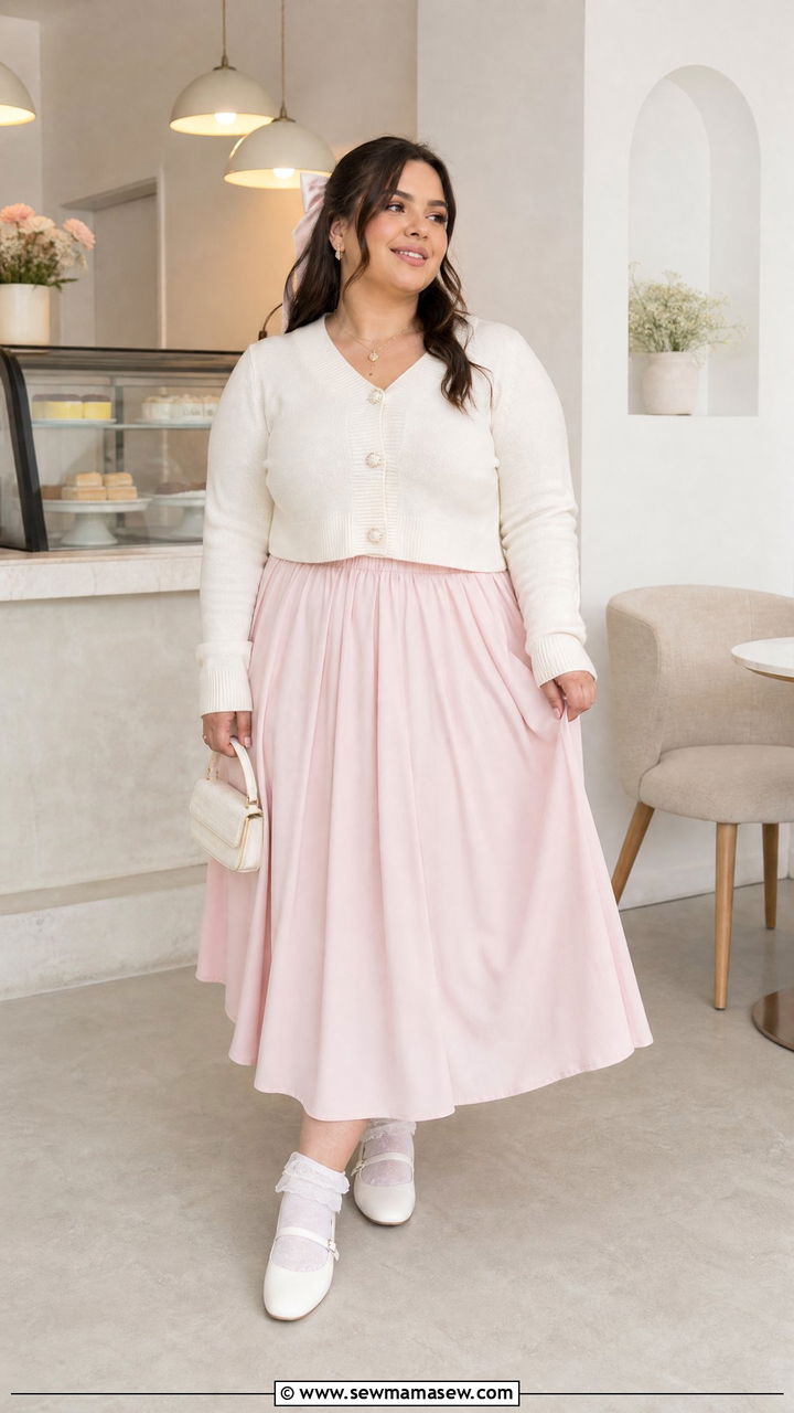 Plus Size Coquette Cardigan And Midi Skirt Outfit - 20 plus size coquette outfit ideas