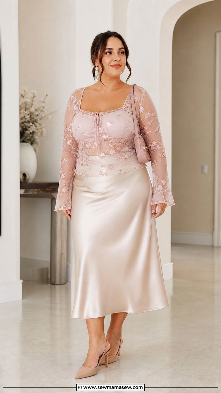 Plus Size Coquette Mesh Top With Slip Skirt - 20 plus size coquette top outfit ideas