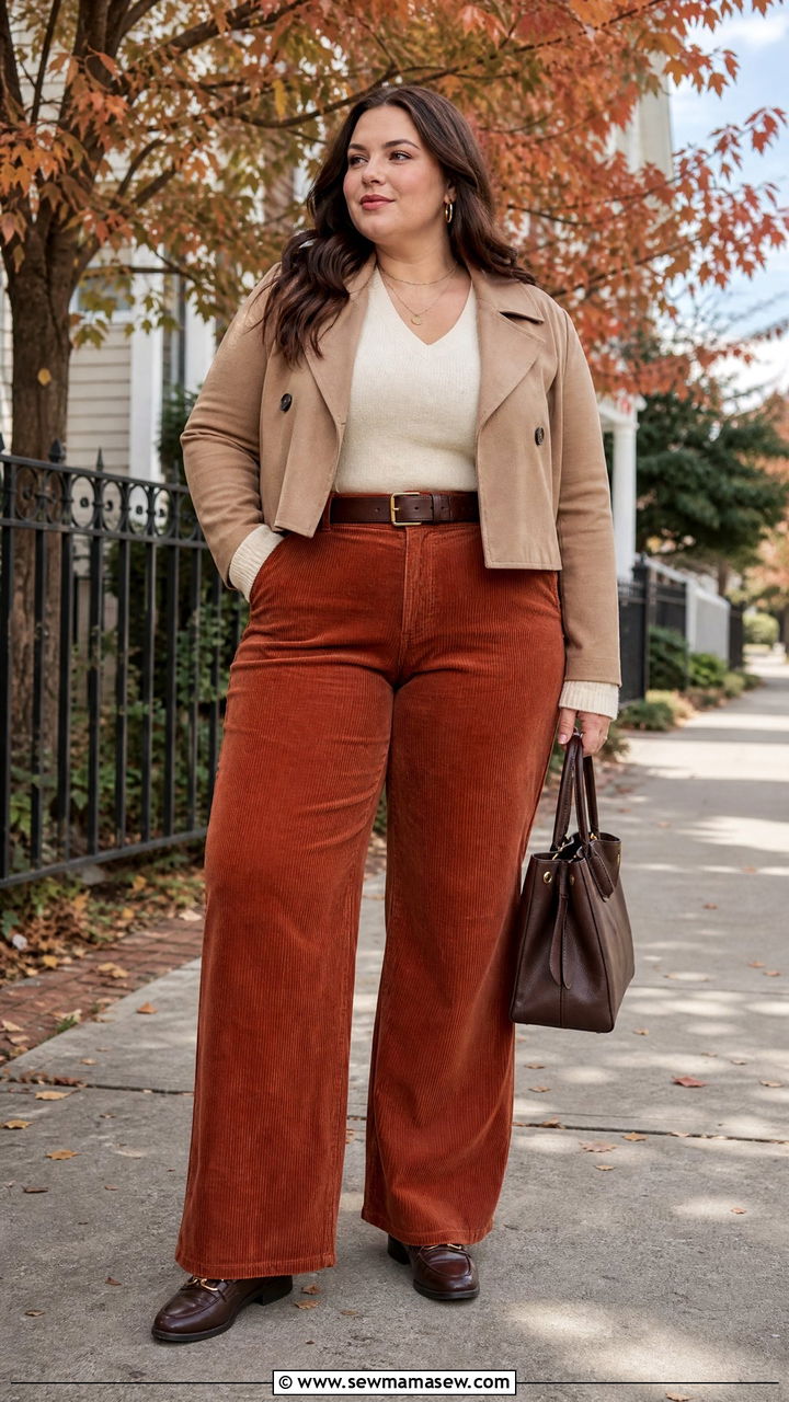 Plus Size Corduroy Pants With Knit Top - 20 plus size cozy fall outfits