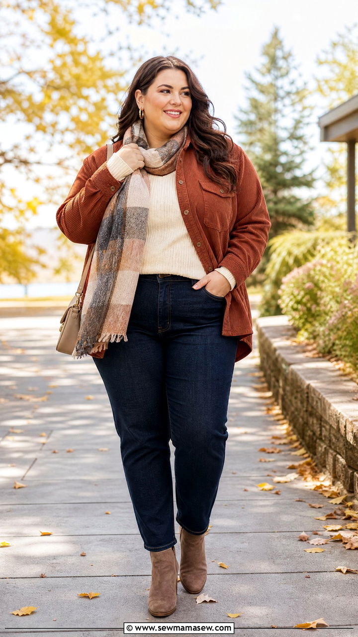 Plus Size Corduroy Shacket Outfit - 20 plus size shacket outfit ideas