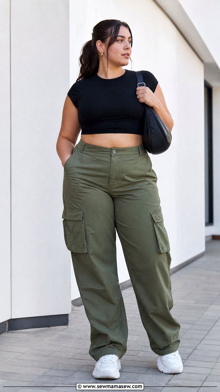 Plus Size Corset Crop Top With Cargo Pants - 20 plus size corset crop top outfit ideas