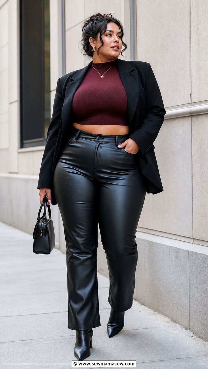 Plus Size Corset Crop Top With Leather Pants - 20 plus size corset crop top outfit ideas