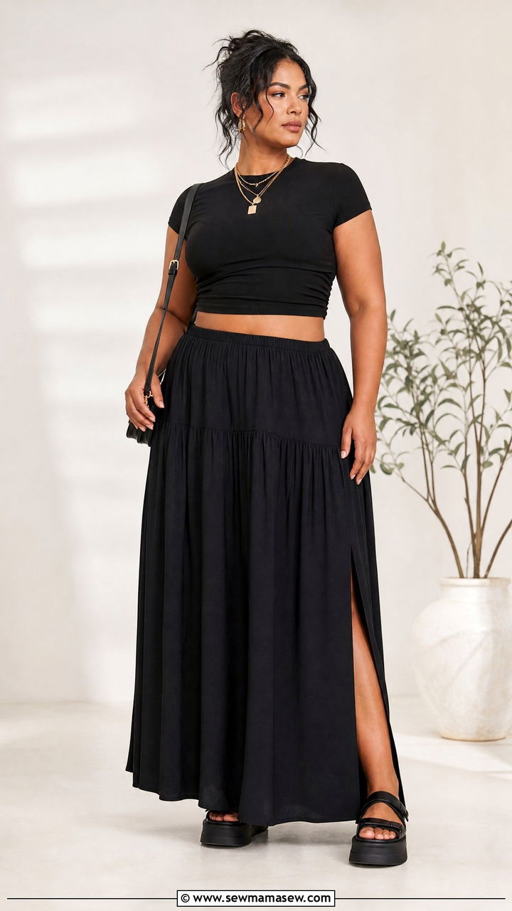 Plus Size Corset Crop Top With Maxi Skirt - 20 plus size corset crop top outfit ideas