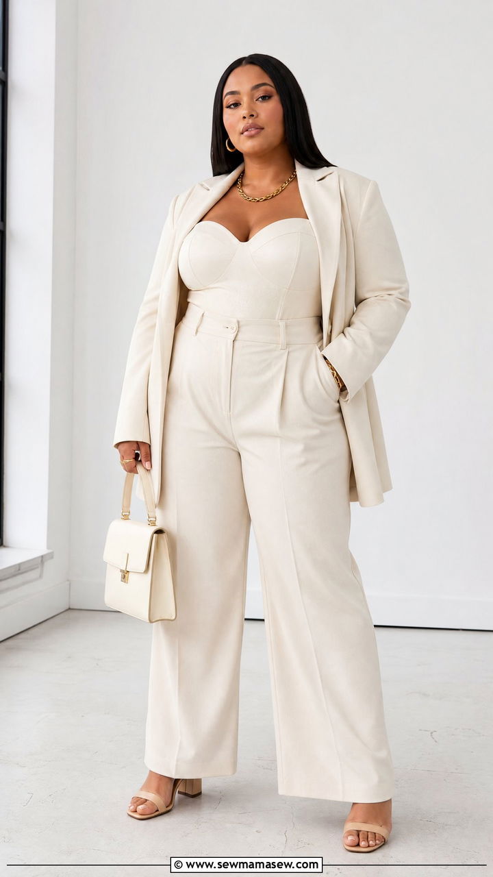 Plus Size Corset Crop Top With Monochrome Outfit - 20 plus size corset crop top outfit ideas