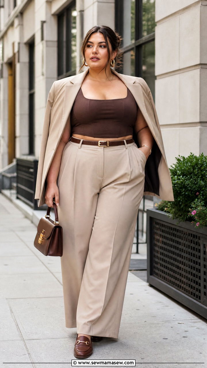 Plus Size Corset Crop Top With Suit Pants - 20 plus size corset crop top outfit ideas