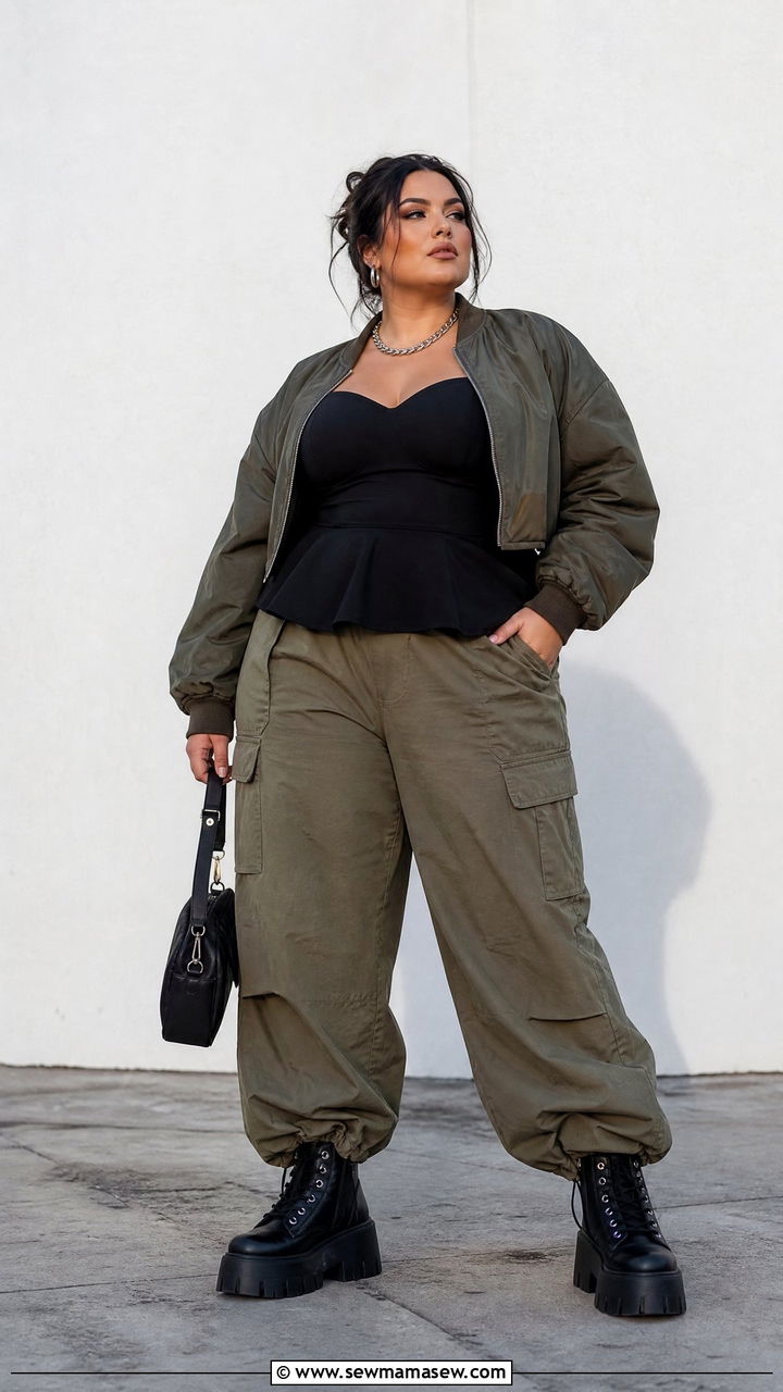 Plus Size Corset Top With Cargo Pants - 20 plus size edgy top outfit ideas