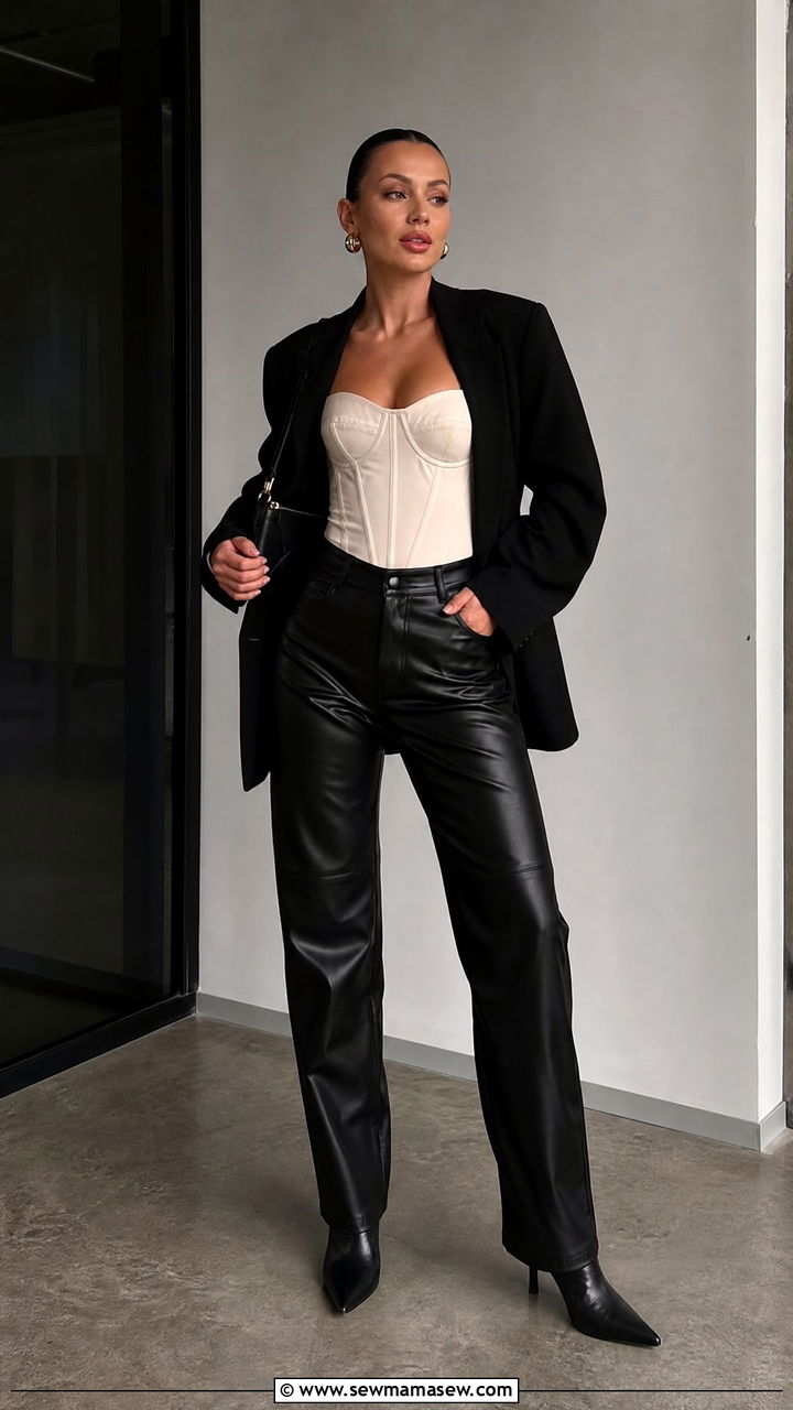 Plus Size Corset Top With Leather Pants - 20 plus size corset top outfit ideas