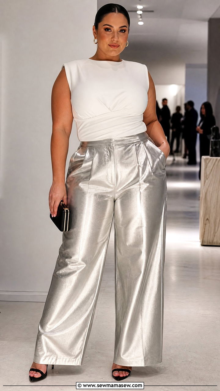 Plus Size Corset Top With Metallic Pants - 20 plus size corset top outfit ideas for night out