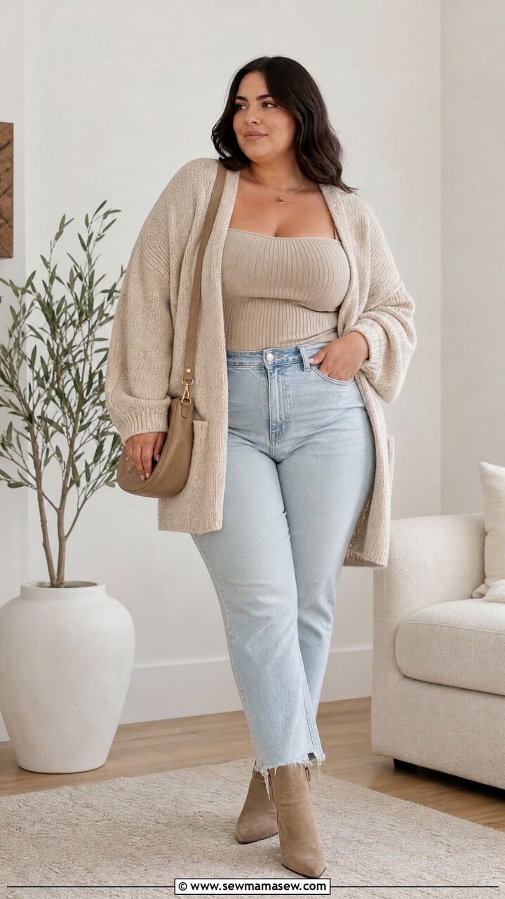 Plus Size Corset Top With Oversized Cardigan - 20 plus size corset top outfit ideas