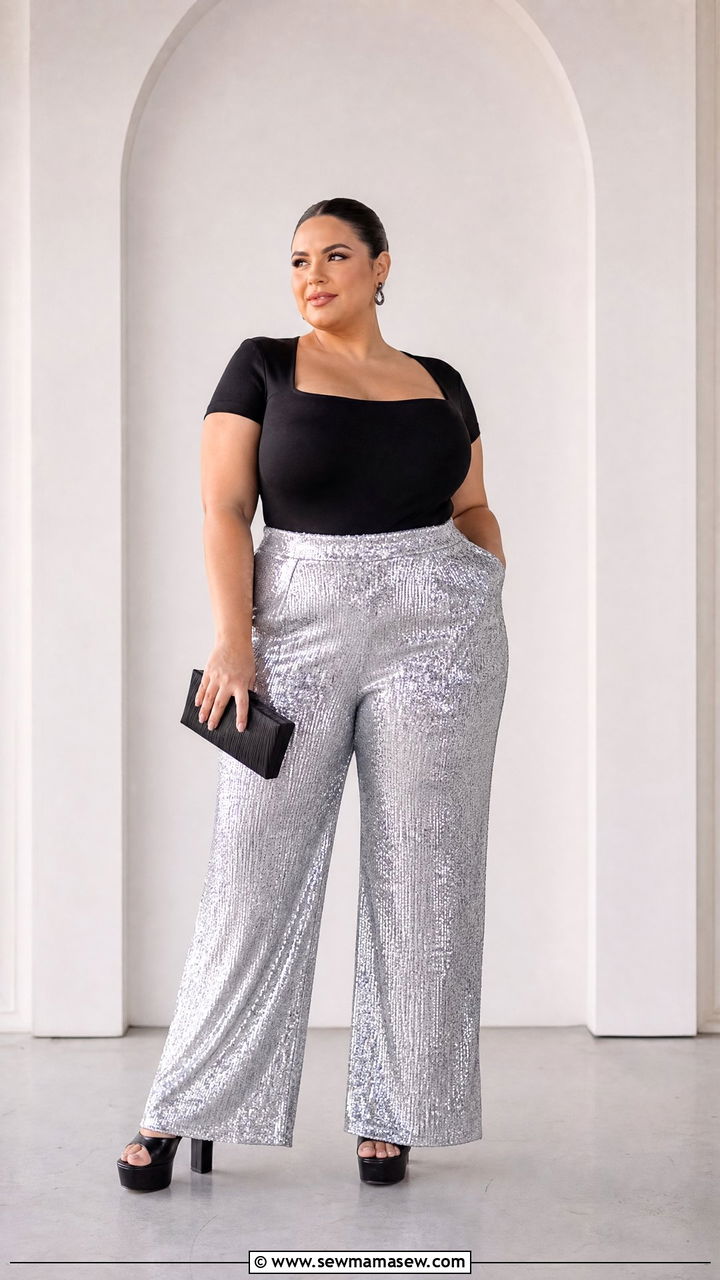 Plus Size Corset Top With Sequin Pants - 20 plus size corset top outfit ideas for night out