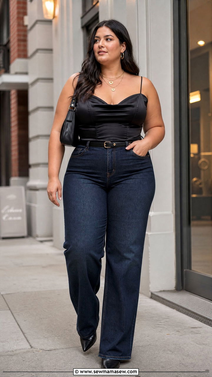 Plus Size Corset Top With Straight Leg Jeans - 20 plus size corset top outfit ideas for night out