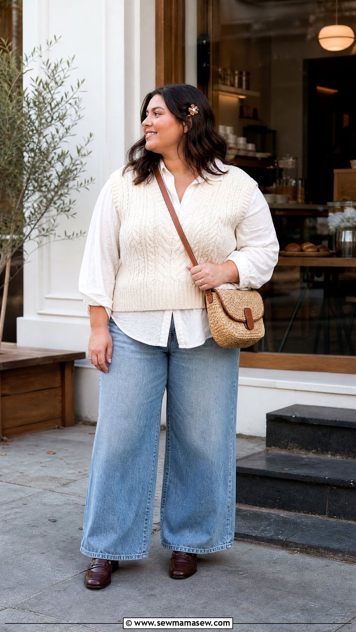 Plus Size Cottagecore Knit Vest Top Outfit - 20 plus size cottagecore top outfit ideas