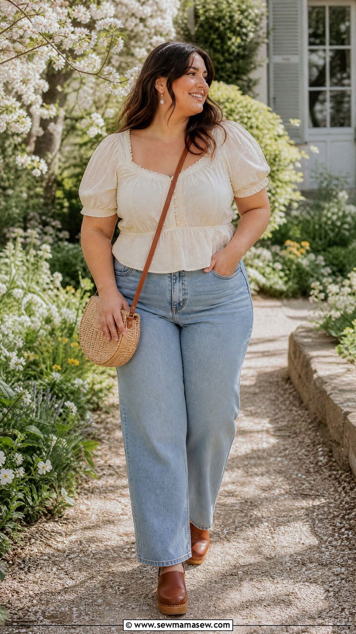 Plus Size Cottagecore Puff Sleeve Top Outfit - 20 plus size cottagecore top outfit ideas