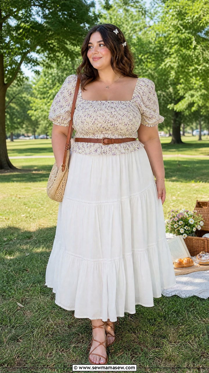Plus Size Cottagecore Smocked Top Outfit - 20 plus size cottagecore top outfit ideas