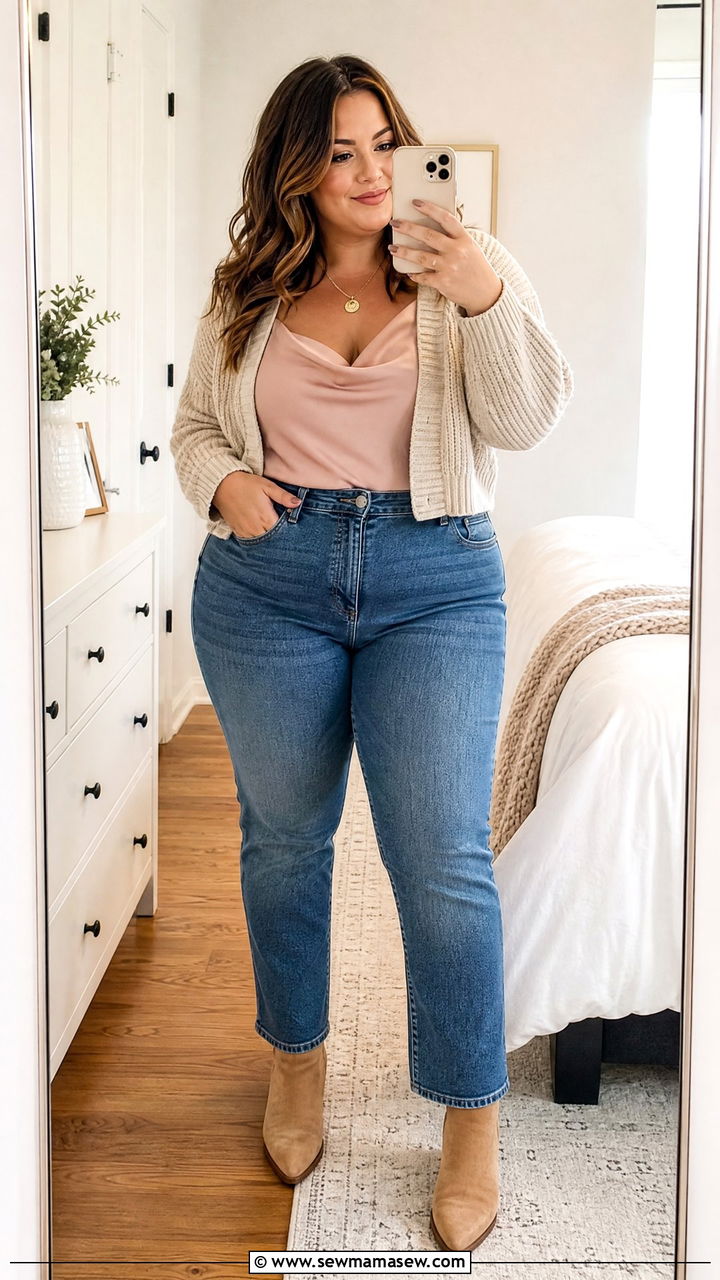 Plus Size Cowl Neck Cami Top With Cardigan - 20 plus size cowl neck cami top outfit ideas