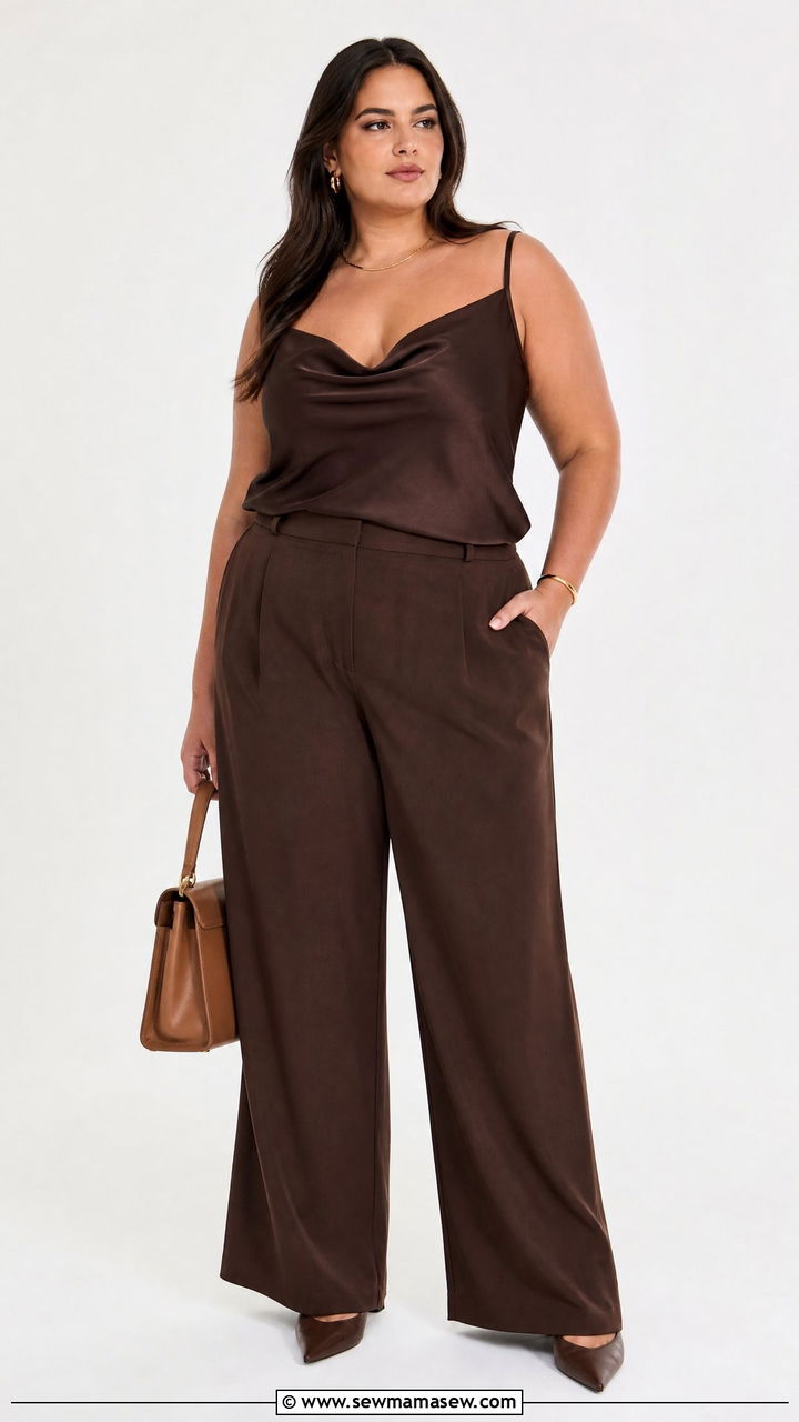 Plus Size Cowl Neck Cami Top With Monochrome Outfit - 20 plus size cowl neck cami top outfit ideas