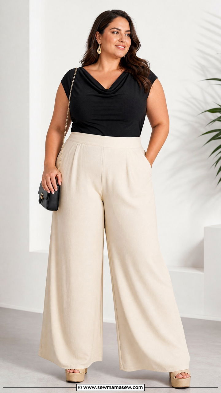 Plus Size Cowl Neck Cami Top With Palazzo Pants - 20 plus size cowl neck cami top outfit ideas