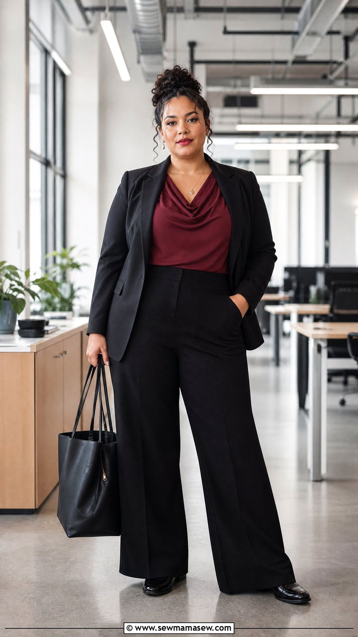 Plus Size Cowl Neck Top With Black Trousers - 20 plus size cowl neck top outfit ideas