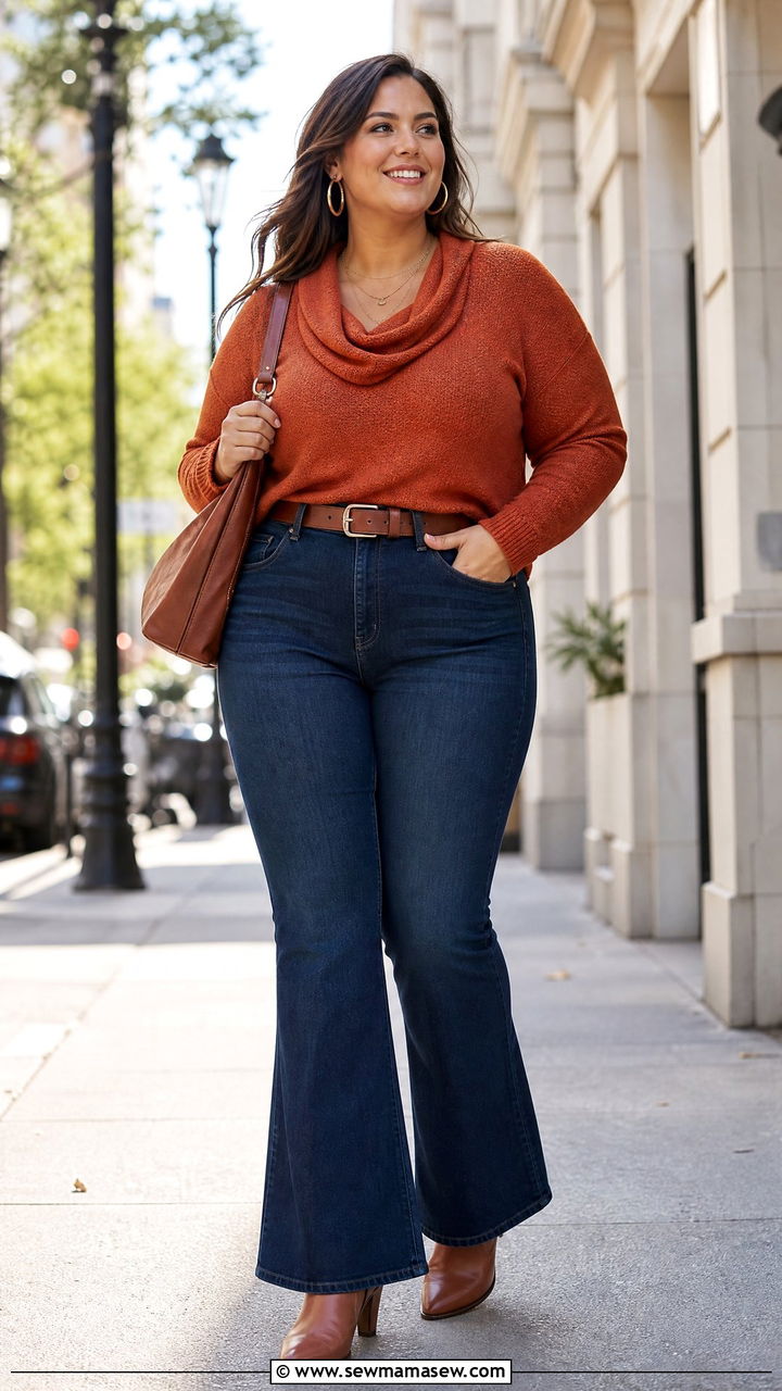 Plus Size Cowl Neck Top With Bootcut Jeans - 20 plus size cowl neck top outfit ideas