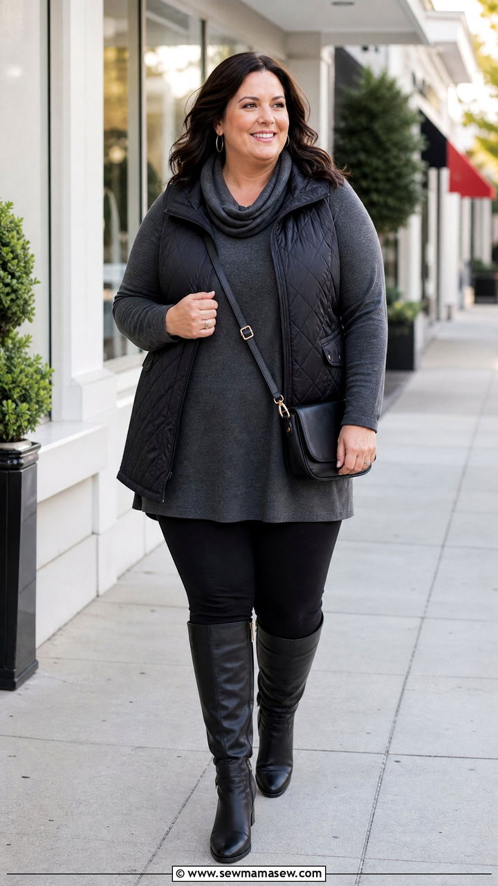 Plus Size Cowl Neck Tunic With Leggings - 20 plus size cowl neck top outfit ideas