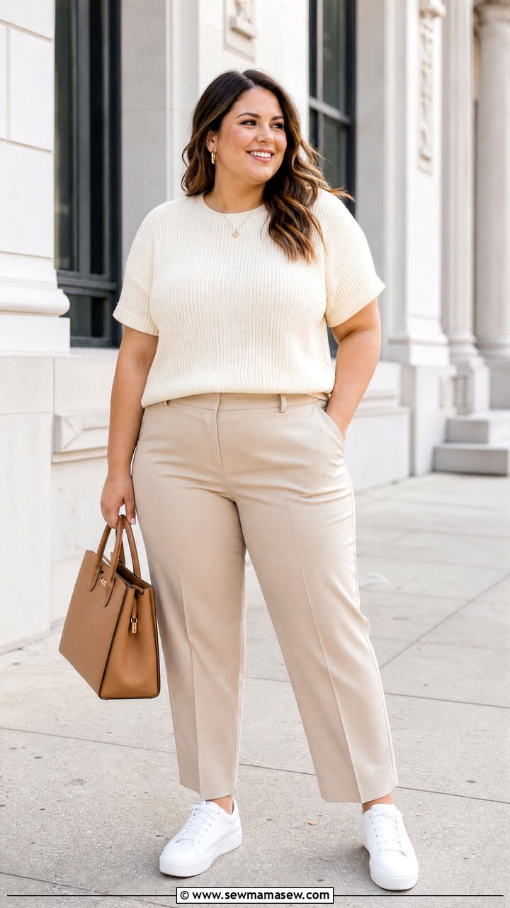 Plus Size Cream Knit Top Outfit - 20 plus size clean girl top outfit ideas