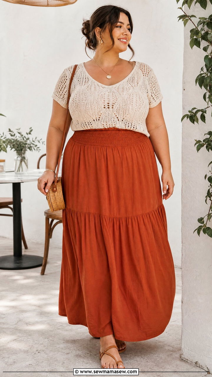 Plus Size Crochet Crop Top With Maxi Skirt - 20 plus size crochet top outfit ideas