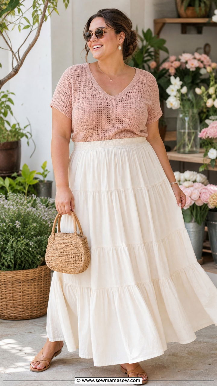 Plus Size Crochet Crop Top With Tiered Skirt - 20 plus size crochet crop top outfit ideas