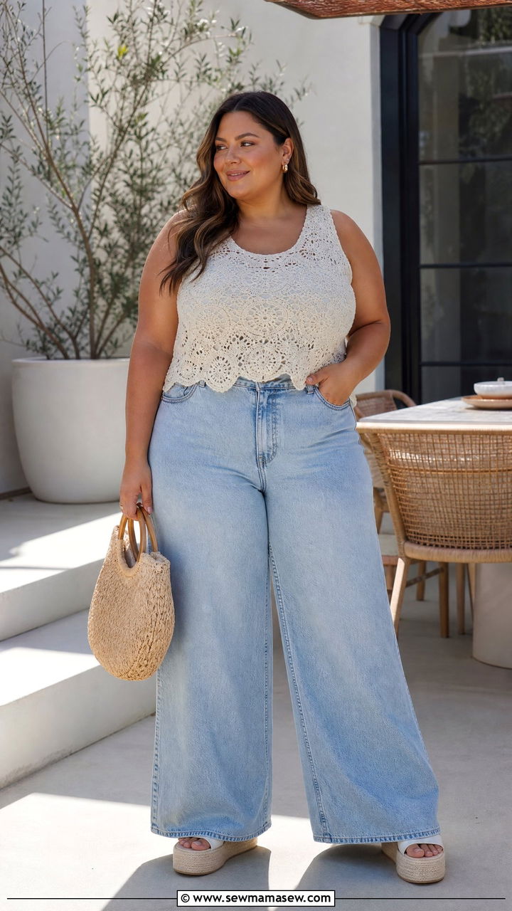 Plus Size Crochet Top Brunch Outfit - 20 plus size brunch top outfit ideas