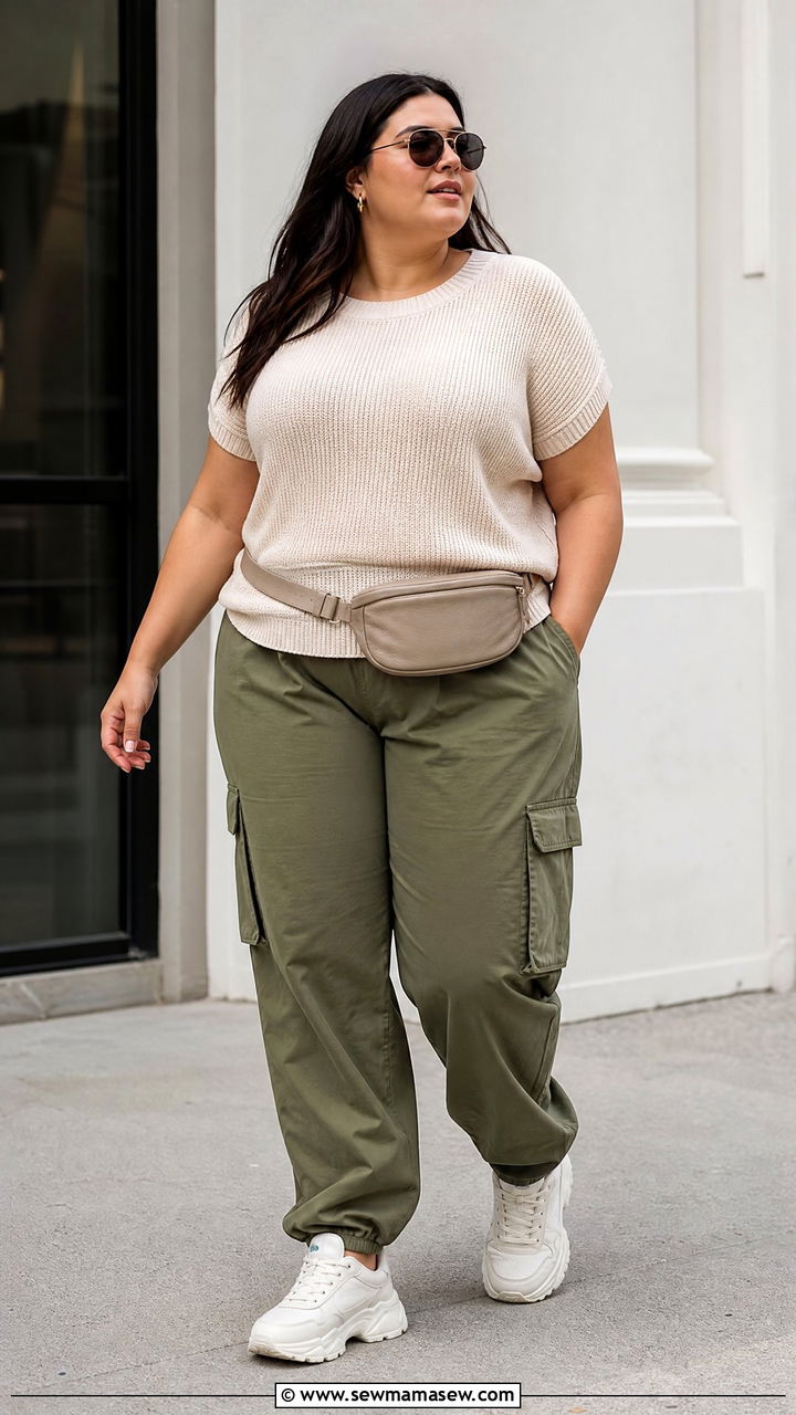 Plus Size Crochet Top With Cargo Pants - 20 plus size crochet top outfit ideas