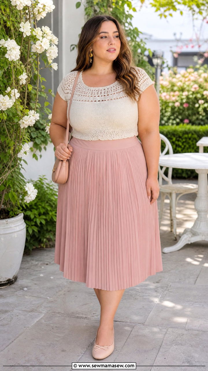 Plus Size Crochet Top With Pleated Skirt - 20 plus size crochet top outfit ideas