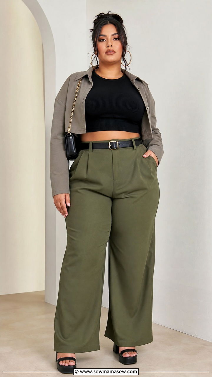 Plus Size Crop Top And High Waist Pants Outfit - 20 plus size night out top outfit ideas
