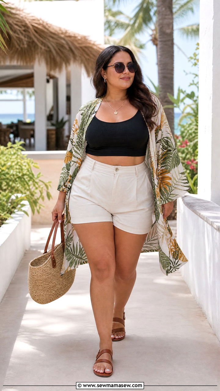 Plus Size Crop Top And Kimono Outfit - 20 plus size crop top outfit ideas for vacation