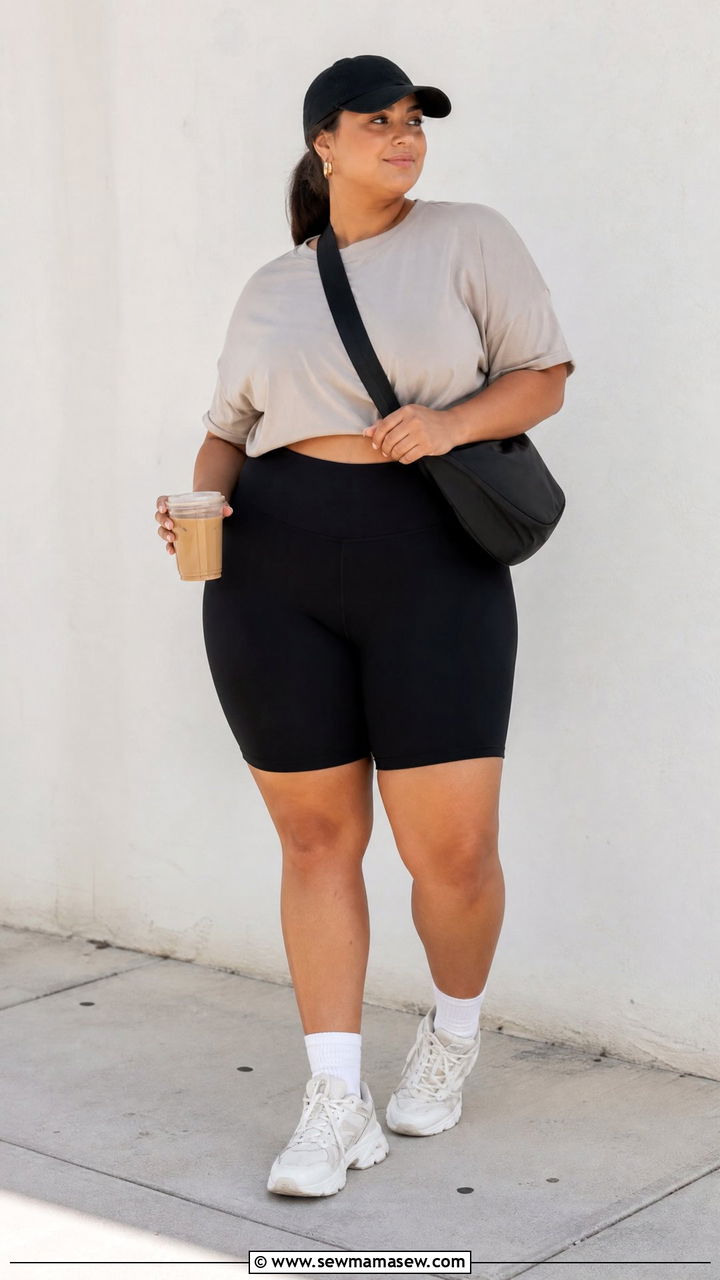 Plus Size Crop Top With Bike Shorts - 20 summer crop top outfit ideas plus size