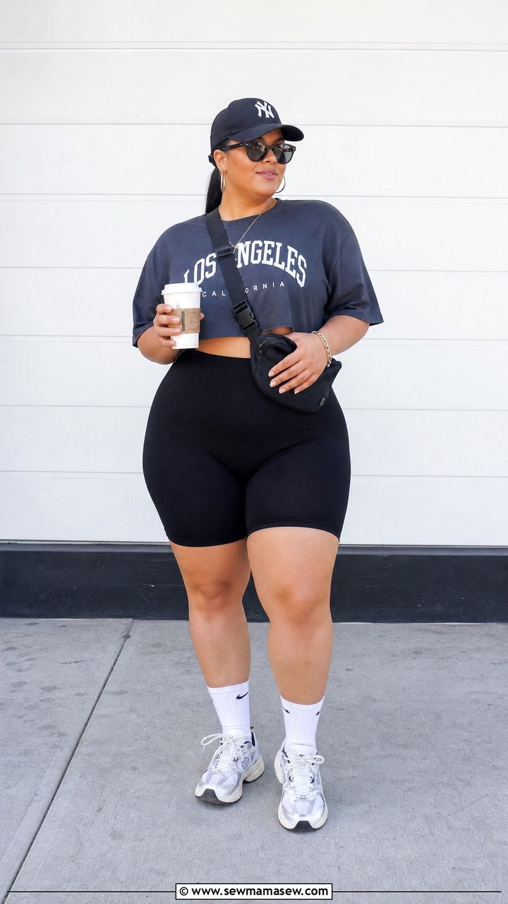 Plus Size Crop Top With Bike Shorts - 20 plus size crop top outfit ideas