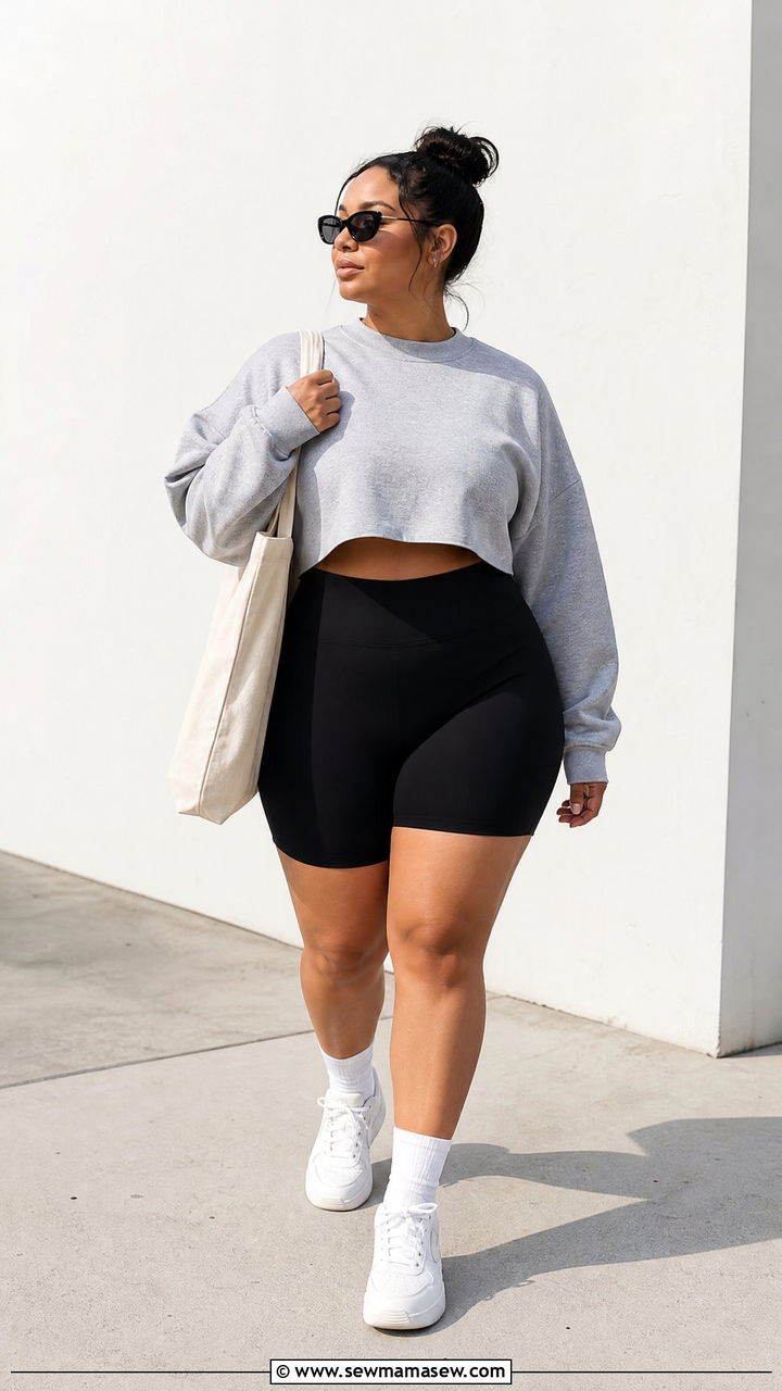 Plus Size Crop Top With Biker Shorts - 20 plus size flattering crop top outfit ideas