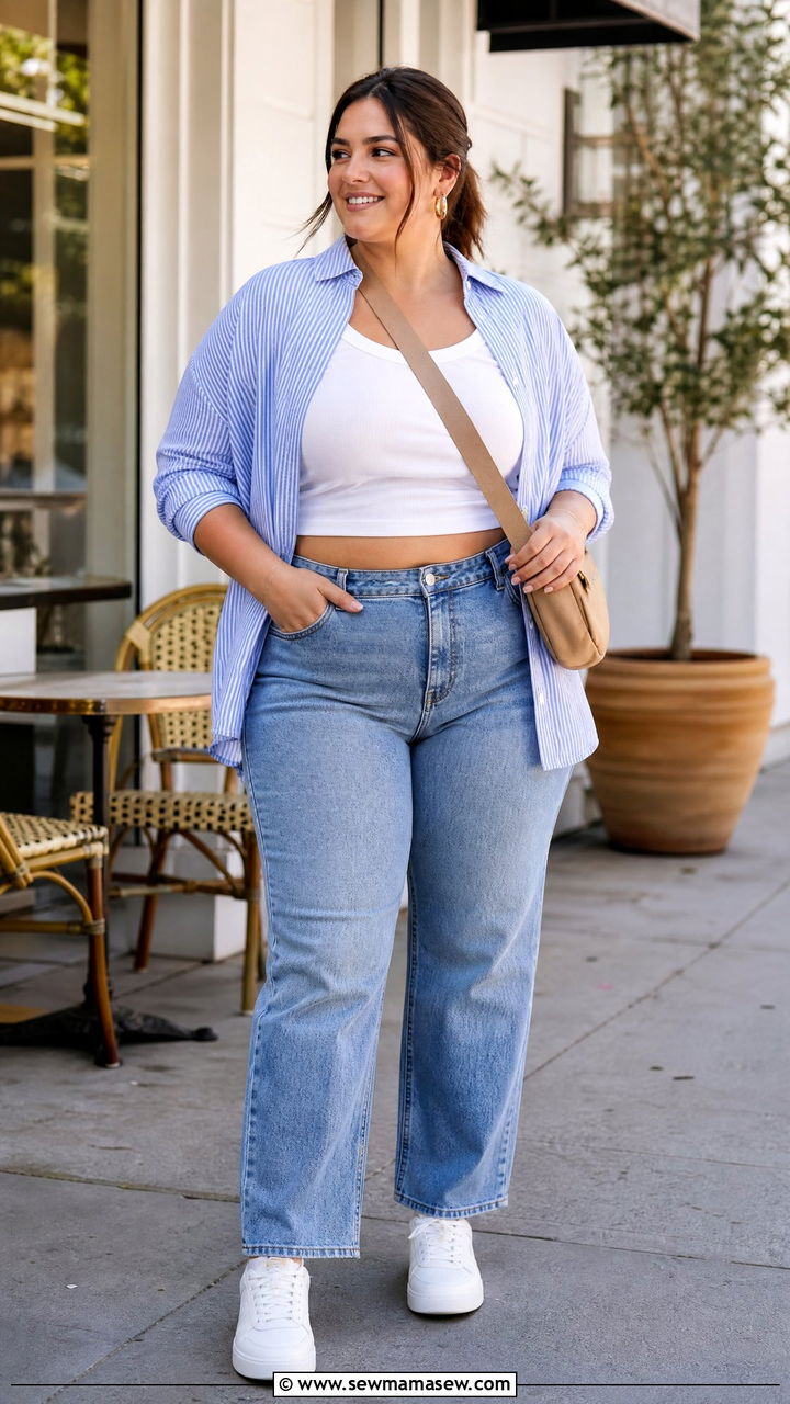 Plus Size Crop Top With Button Down Shirt - 20 plus size flattering crop top outfit ideas