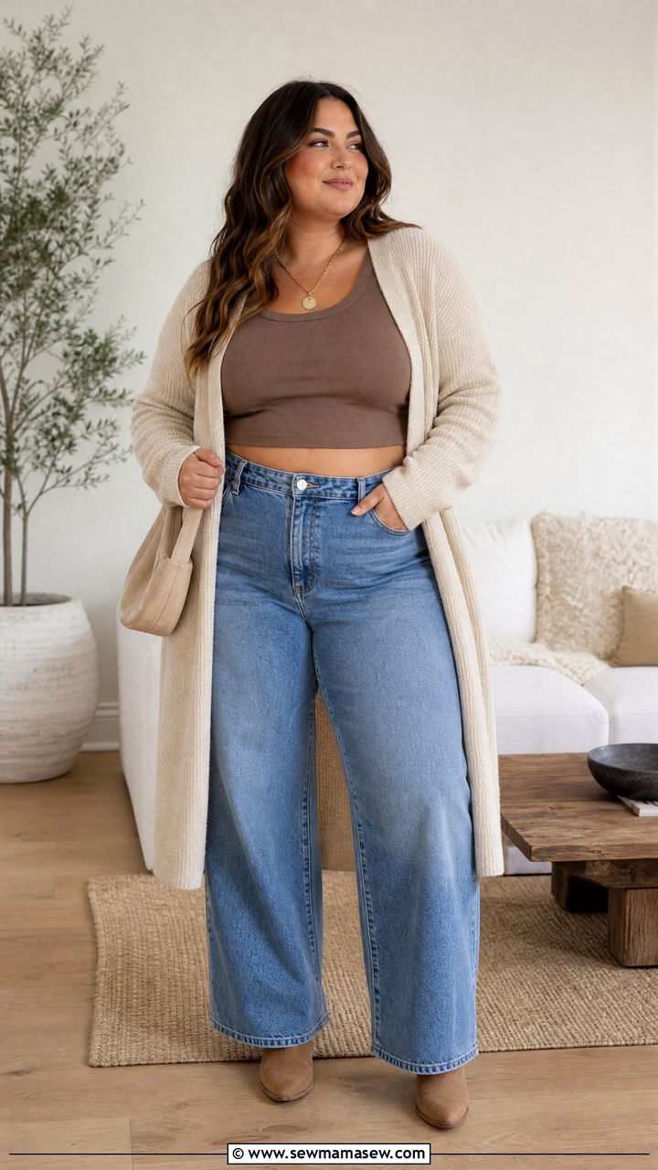 Plus Size Crop Top With Cardigan And Jeans - 20 plus size crop top outfits